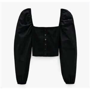 ZARA Wome's Puff Sleeve Black Crop Top Blouse Small Romantic Fashion Minimalist